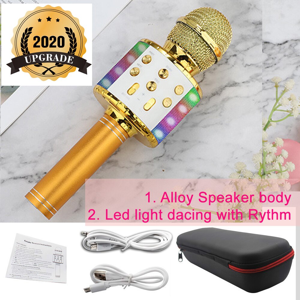 WS 858 Wireless Microphone Karaoke Condenser Mic Wtih Bag Bluetooth Stand Radio Mikrofon Studio Recording Mic WS858: Updated gold