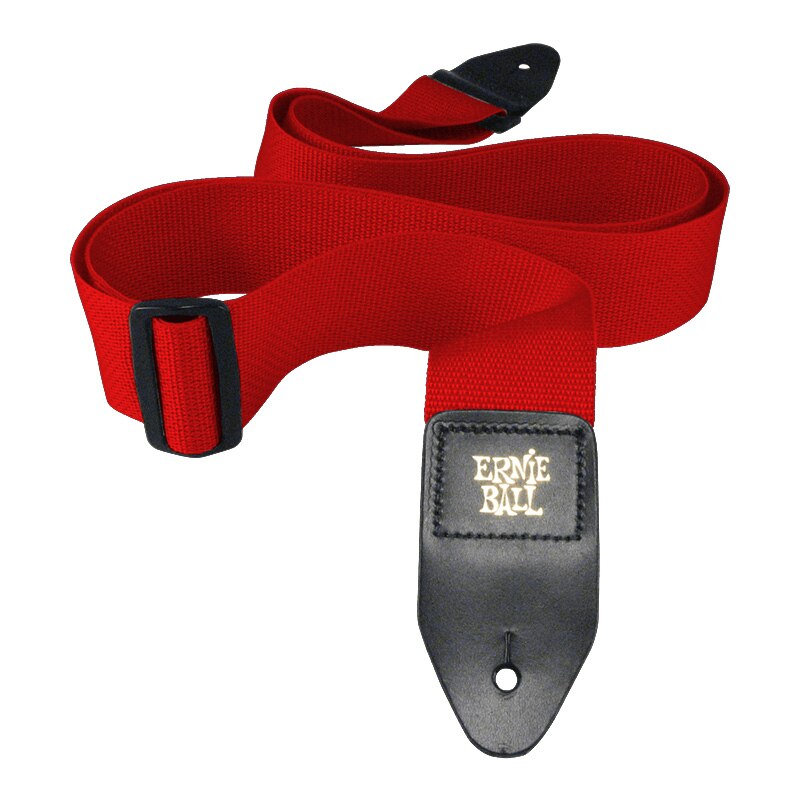 Ernie ball polypro gitaarband met leren uiteinden, comfortabele gitaarband voor akoestische, folk-, elektrische gitaar en basgitaar.: Rood