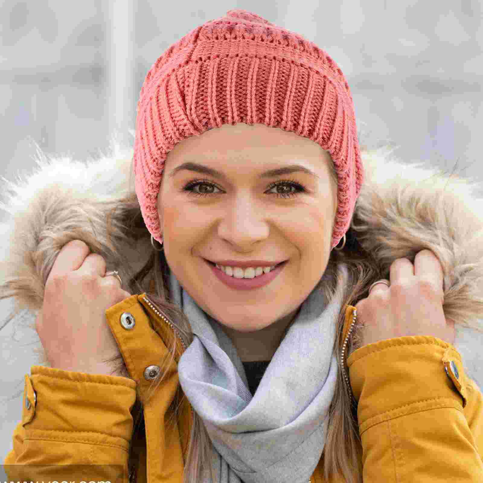 1Pc Winter Knit Fluffy Modieuze Winter Warm Hoeden Gebreide Beanie