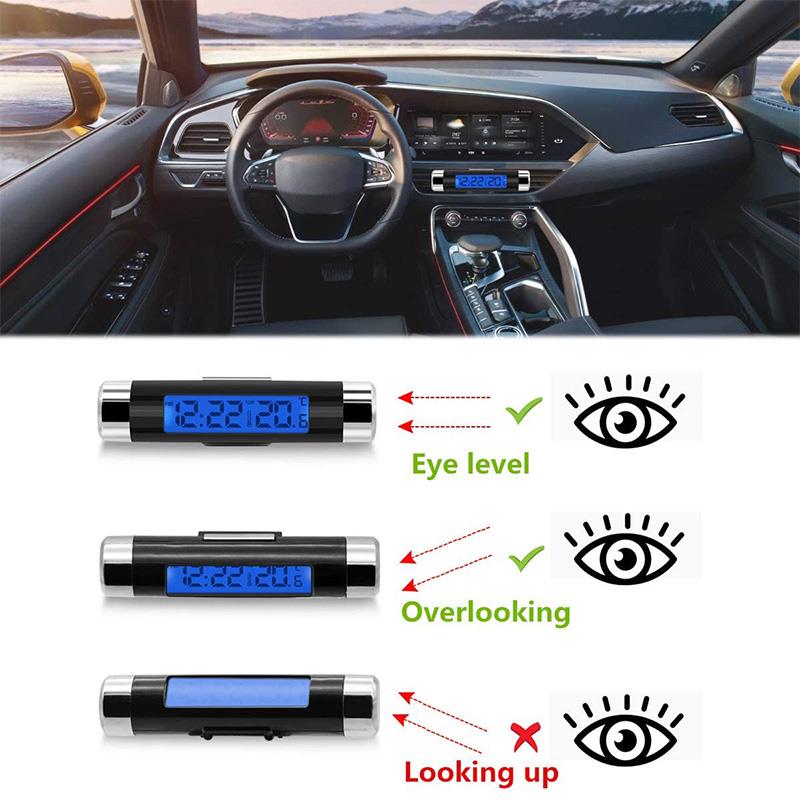 2 in 1 Mini Car Digital Clock&Temperature LCD Display Auto Electronic Time Temperature Monitor Blue Backlight w/2 Clips