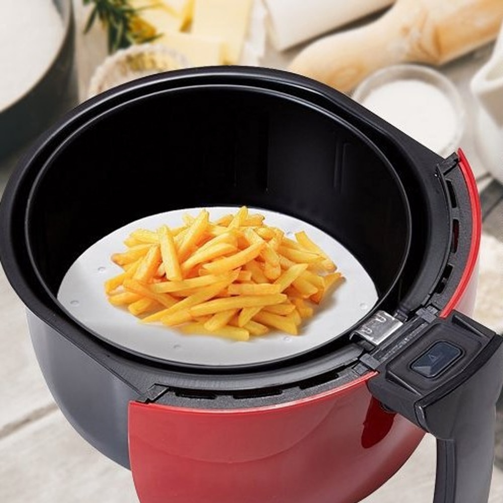 100Pc 7/8/9 Inch Air Fryer Steamer Liners Premium Perforated Wood Pulp Papers Non-Stick Steaming Basket Mat Baking Cooking Tools