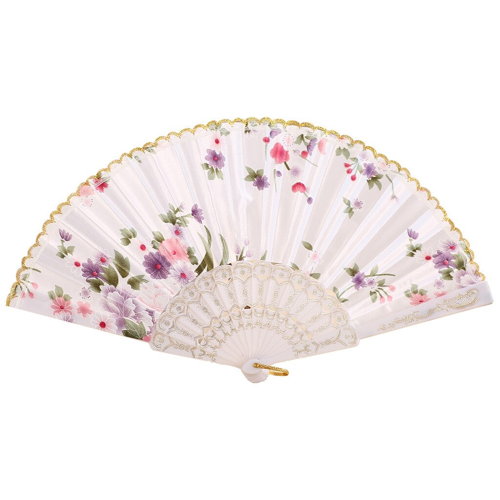 Vouwen Fans schoonheid Kant Chinese Stijl Dans Bruiloft hand fan Folding Held Bloemen Fans decoratieve abanico: WHITE