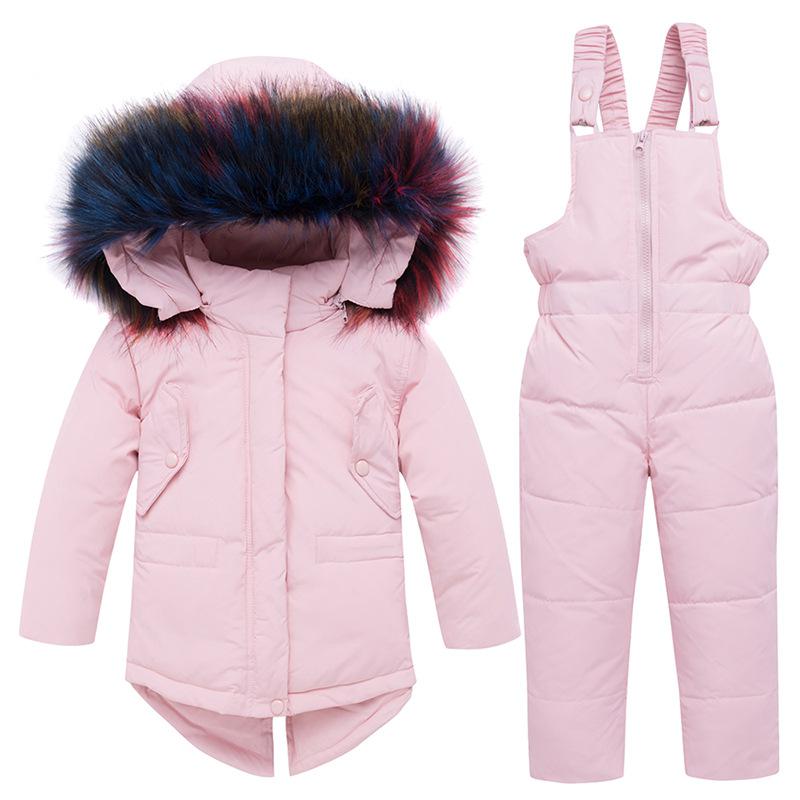 Winter Kids Snowsuit Jassen Hoodies Eendendons Skipak Voor Meisjes Sneeuw Pak Outfits Sneeuw Wear Jumpsuit Sets Jas Snowsuit: Pink / 3T