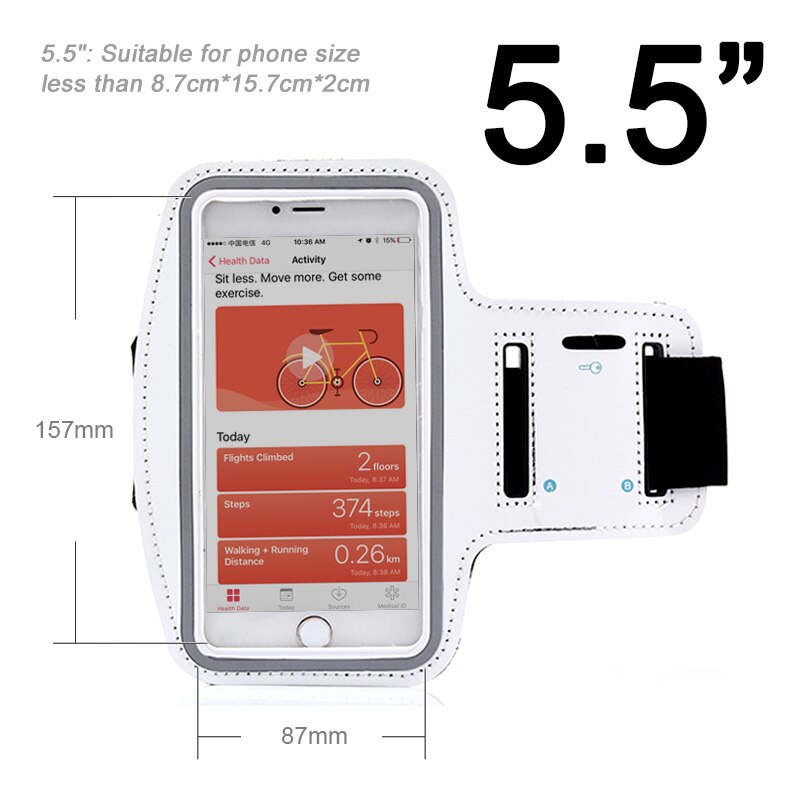 HORUG Waterproof Sports Phone Armband For iPhone xs max Running Armband Case Holder For Phone On Hand Mobile Brassard Telephone: White 5.5