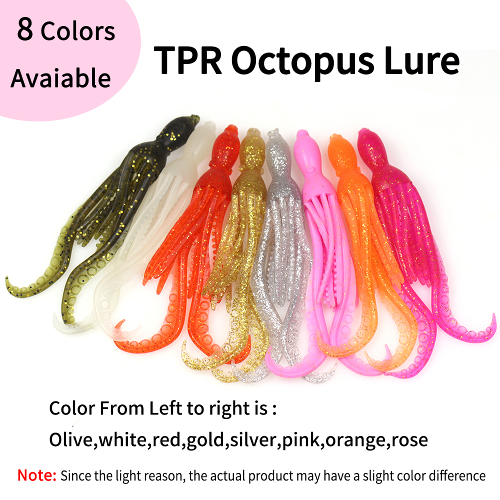 ELLLV 5 uds 10cm/4g cebo de calamar pulpo Fluo pargo de agua salada Pesca señuelo suave Material TPR Kabura Pesca Wobbler aparejos de Pesca
