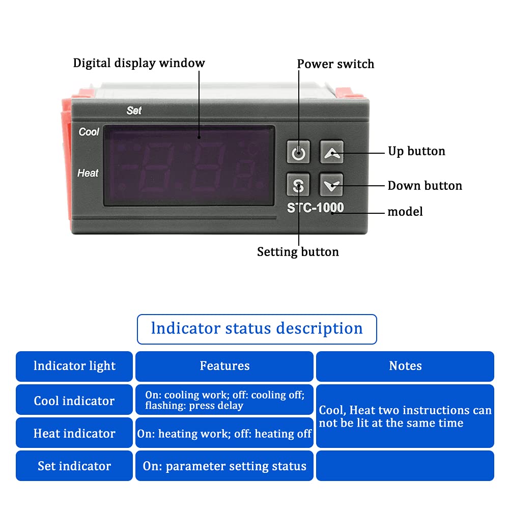 STC 1000 LED digitale thermostaat voor incubator temperatuurregelaar thermostaat relais verwarming koeling 12 V 24 V 110 V 220 V