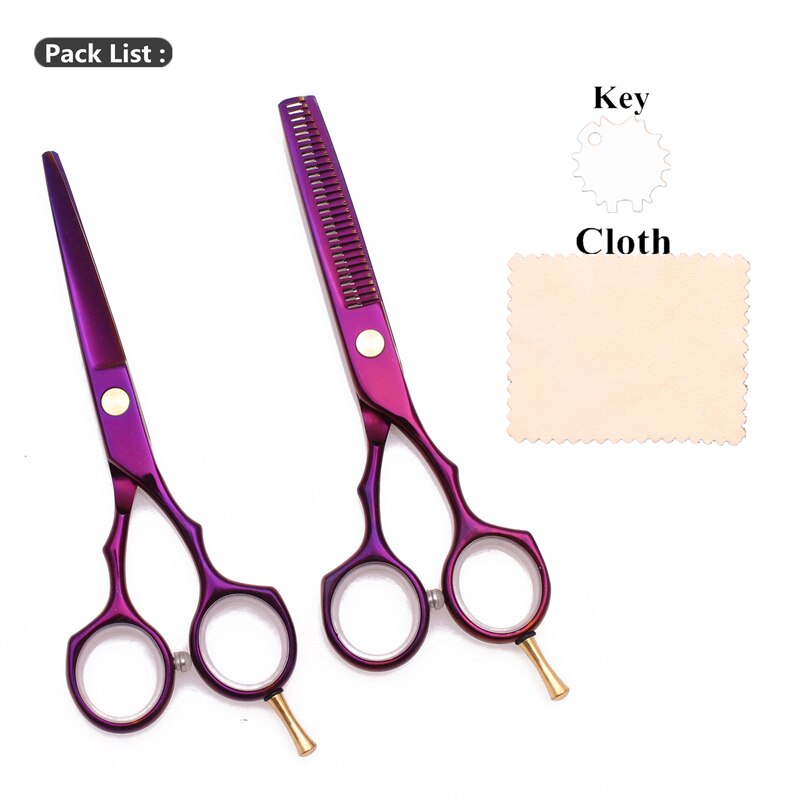 Frisør saks sæt 5.5 " rustfri gravering logo barber klippe saks tyndere saks hår saks lilla farve  c1104: C1104 zi d 5.5n