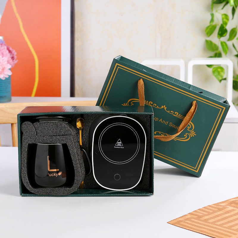 Ceramic Thermostatic Cup with Spoon with Lid Portable Box Set Coffee Cup Mug School Office Convenient and Practical