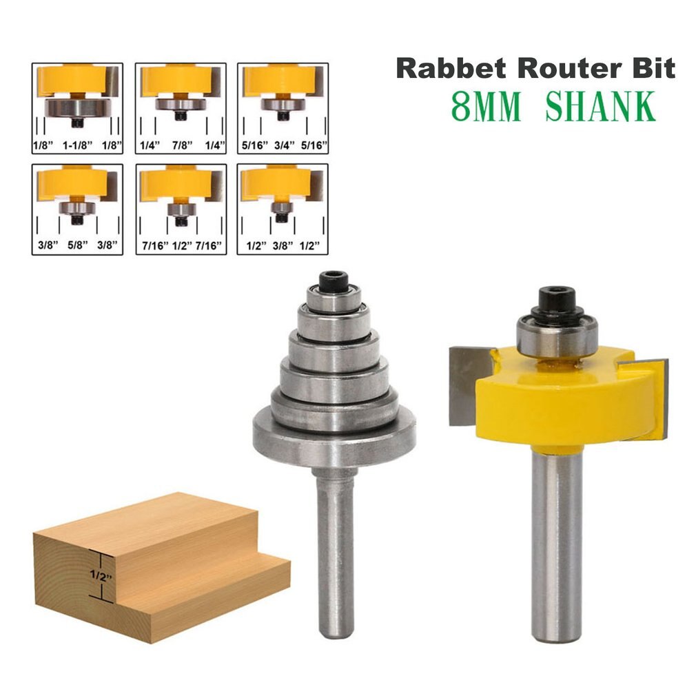 3pcs 8MM Shank Rabbet Router Bit with Bearings Set Woodworking Milling Cutter Tenon Cutter for Woodworking Tools