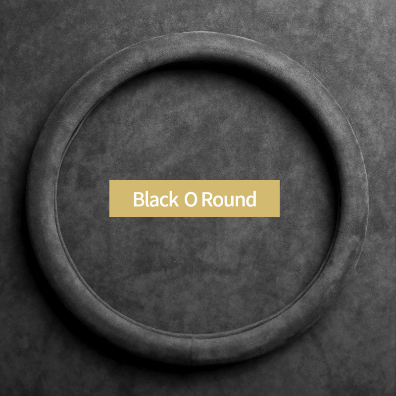 Auto Stuurhoes, Ultra-Dunne, Antislip, D-Vormige Ronde, Ademend, suede Cover Voor Alle Seizoenen Interieur Onderdelen: black O shape