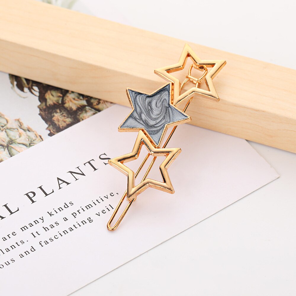 Pinza de pelo con estrella lateral redondo para mujer, horquilla de Metal geométrica, accesorios para el cabello para niña, , 1 Uds.: 5