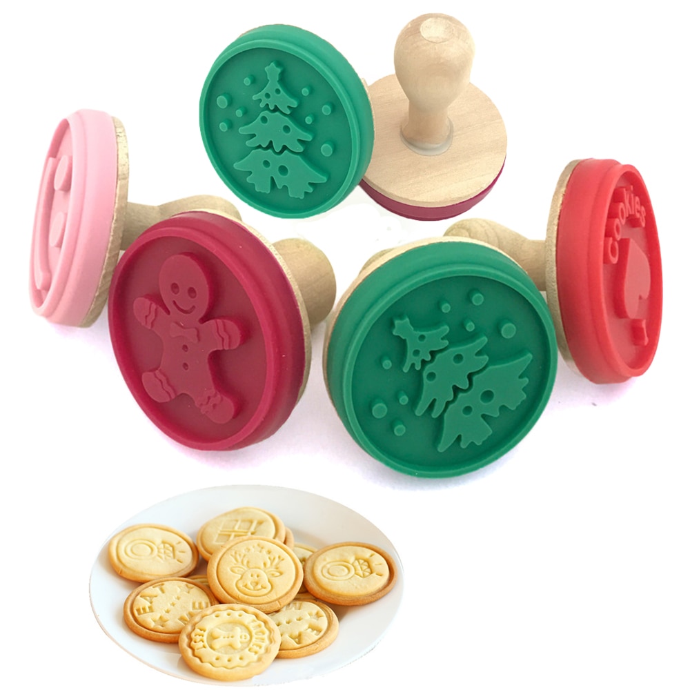 Sello de silicona para galletas, moldes de repostería para galletas con mango de madera, estampados, herramientas para hornear galletas, DIY