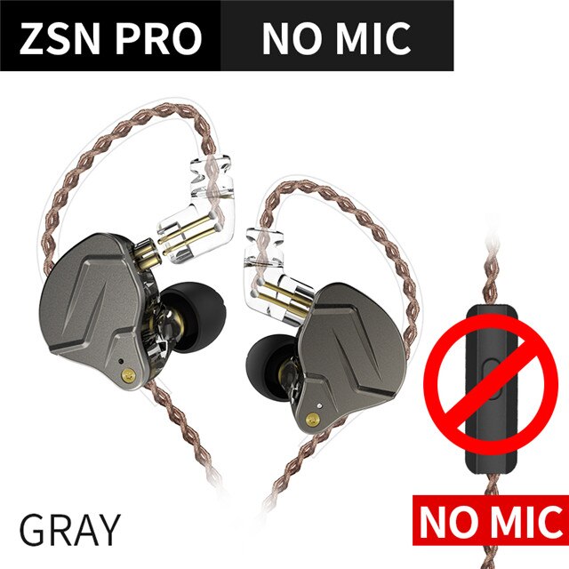 KZ ZSN PRO 1BA+1DD Hybrid technology HIFI Metal In Ear Earphones Bass Earbud Sport Noise Cancelling Headset ZSX ZSN PRO X ZSTX: gray no mic