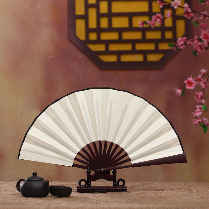 Bambu iso rave taitettava käsituuletin miehille/naisille - kiinalainen japanilainen kung fu tai chi -kämmentuuletin suorituskyvyn koristeluun dan: Beige