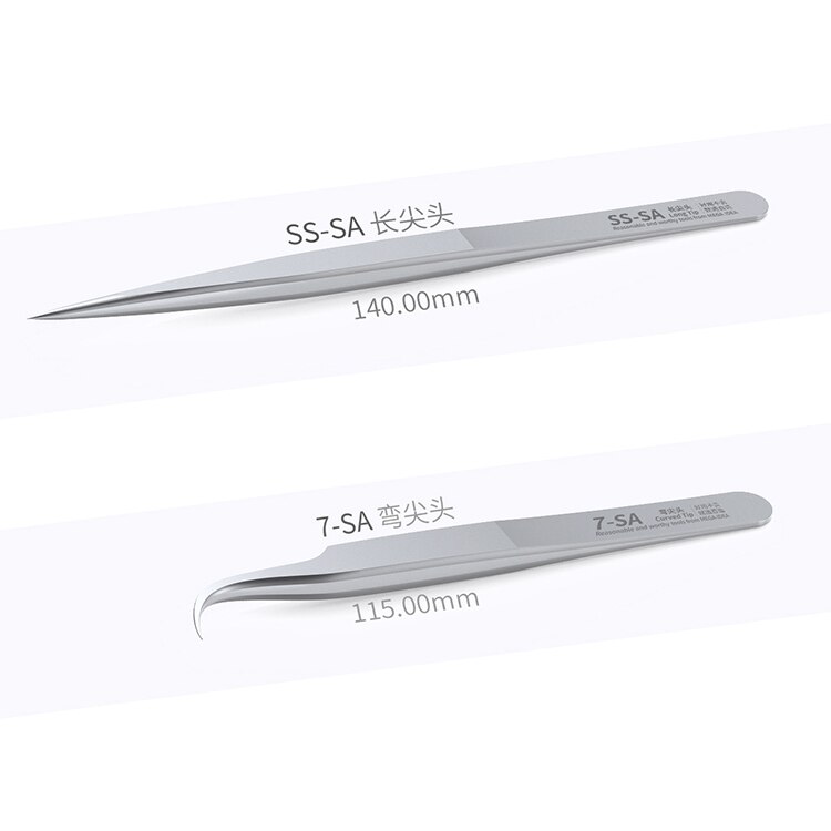 Pinzas MEGA-IEDA Reparación de teléfono de acero inoxidable no magnético de alta dureza 00-SA SS-SA 7-SA pinzas rectas/curvas multifunción: 7-SA and SS-SA