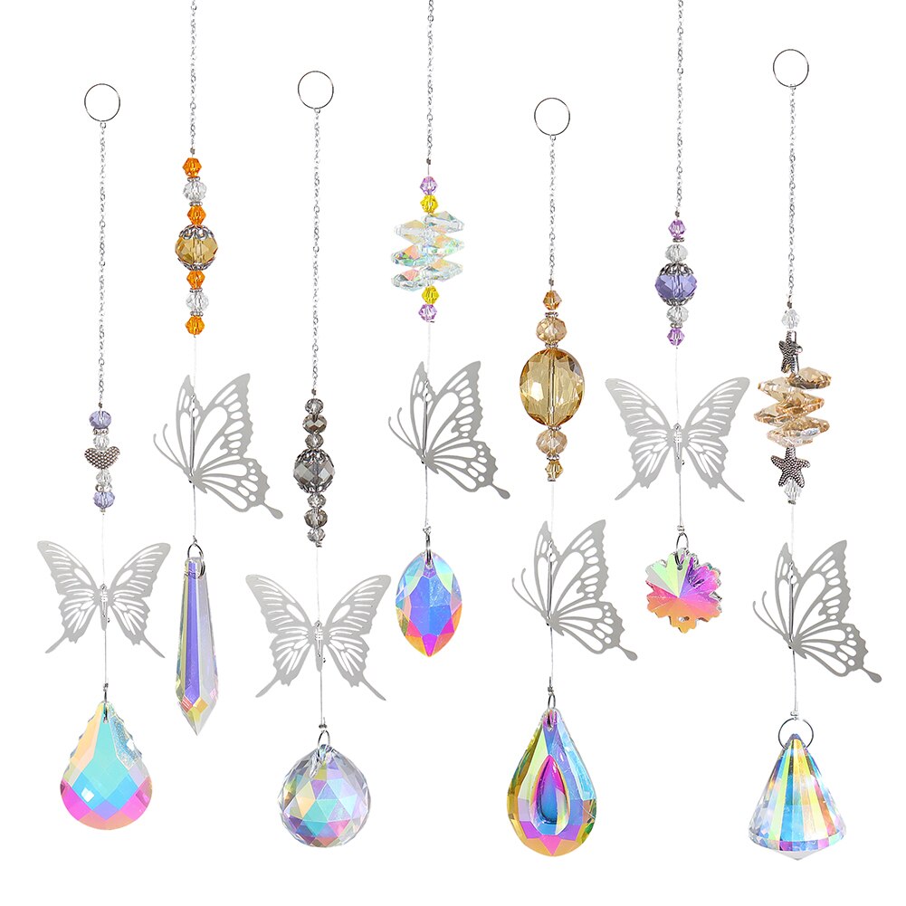Crystal Windchimes Sun Catcher Crystal Prism Pendant Rainbow Maker Butterfly Car Hanging Pendant Window Curtain Wind Chime