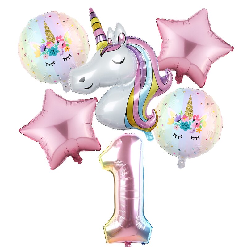 6pcs Rainbow Gradient Unicorn Party Balloon 32 inch Number Birthday Party Decorations Kids Unicorn Party Wedding Balloons Globos: Fluorescence Yellow
