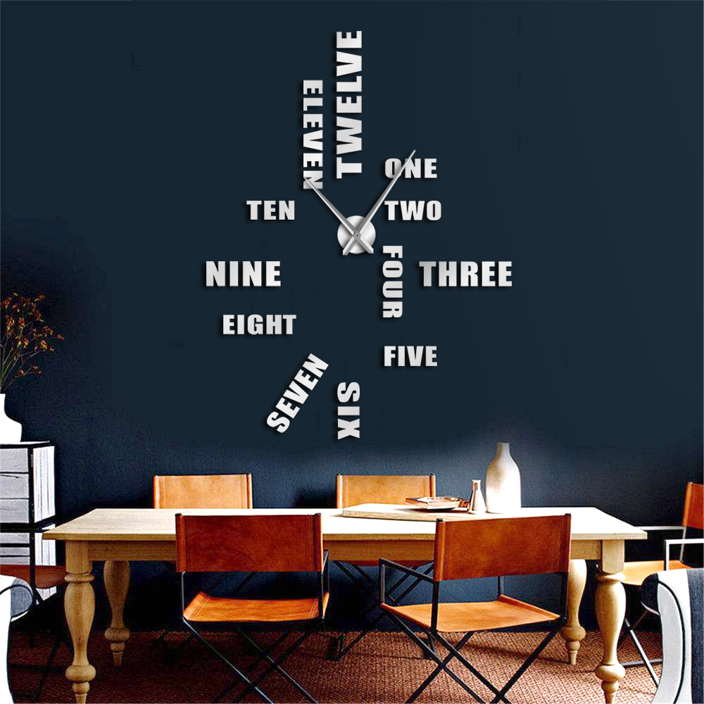 1 stuk DIY Engels Brief Nummer Grote Wandklok Modern Accessoires Frameloze Giant Home Decor Muur Horloge T Klok