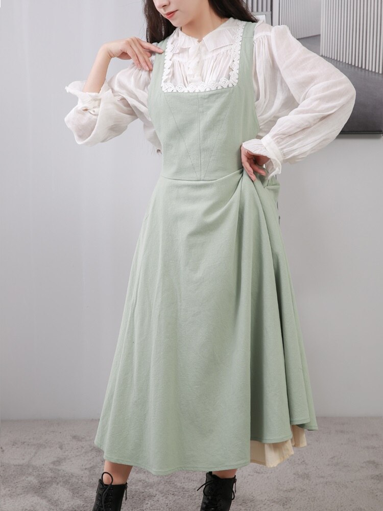 Tablier croisé en coton et lin japonais pour femmes, avec poches, robe pinapur à la avec attaches à la taille