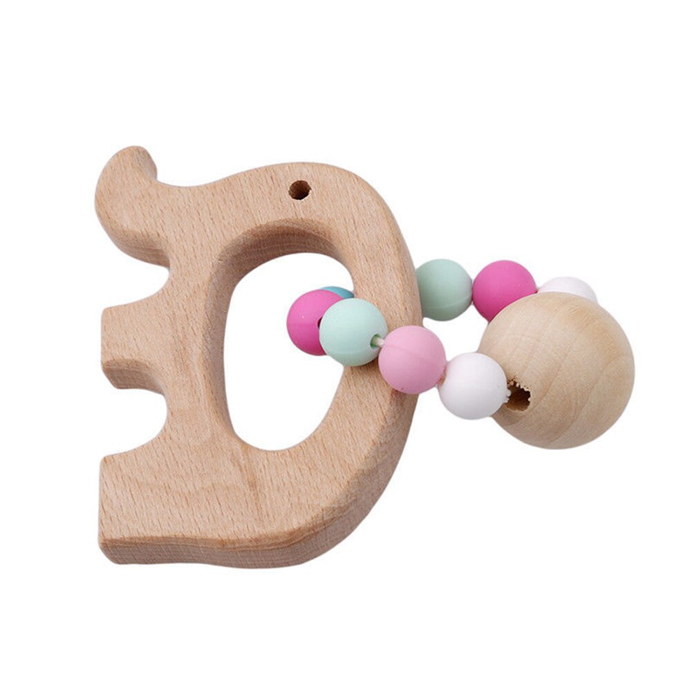 Træ dyr måneformet armbånd silikone perler rangle baby tænder legetøj