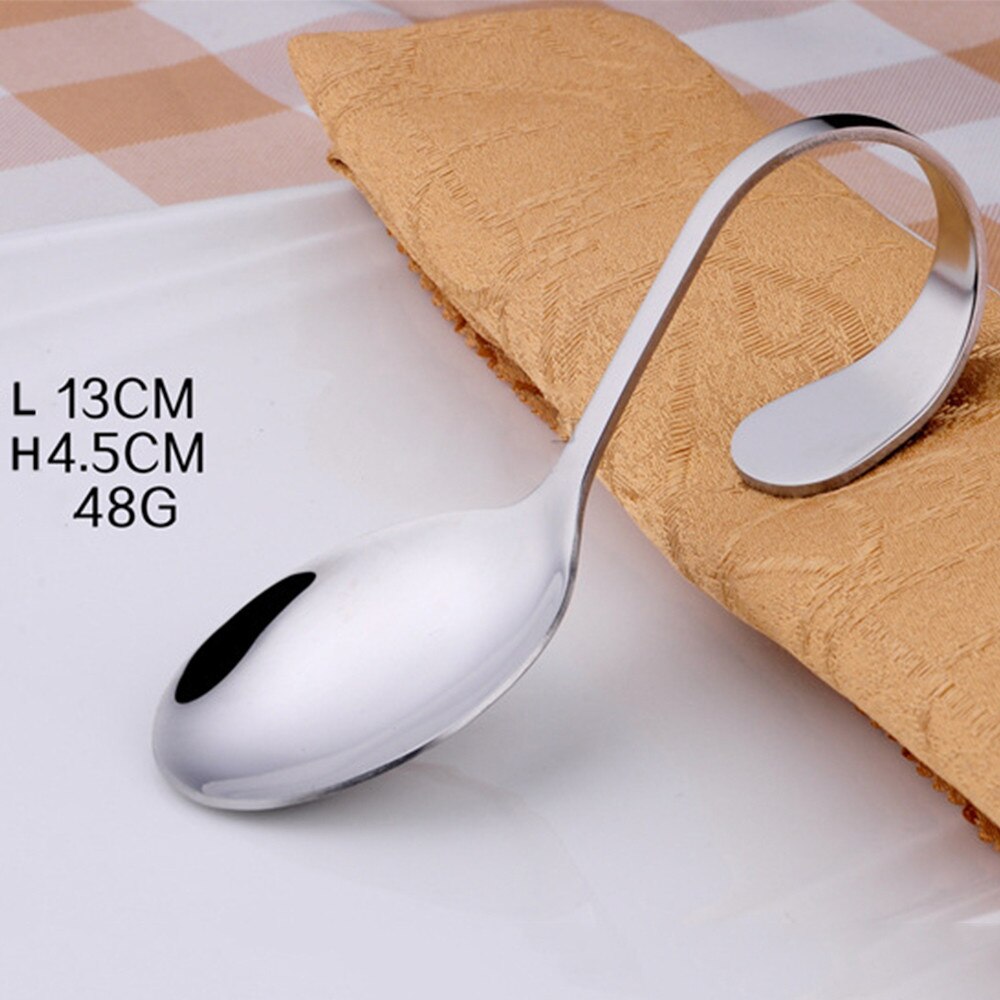 Cuchara de mango curvo de acero inoxidable con gancho para colgar en la pared tenedor ensalada redonda helado cuchara de postre accesorios de cocina: A