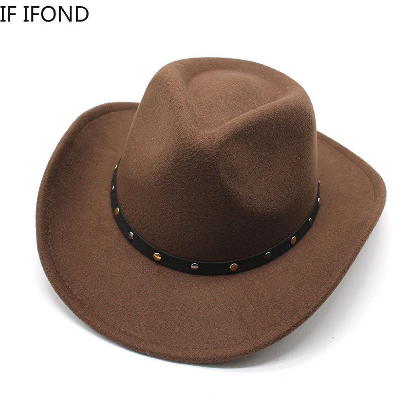 Wool Women Men Western Cowboy Hat Punk belt Gentleman Cowgirl Bowler Cap Jazz Church Cap Sombrero Hombre