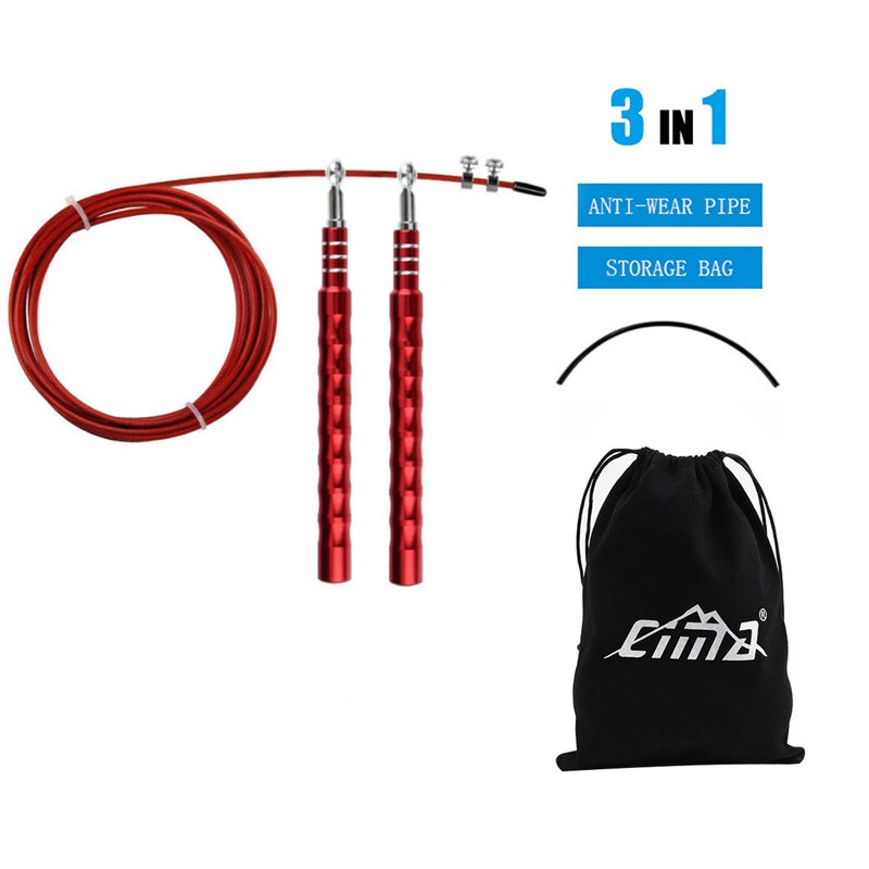 Springtouw crossfit metalen stalen draad handvat lager springtouw voor sportschool fitness sport snelheidstraining springtouw: Rood