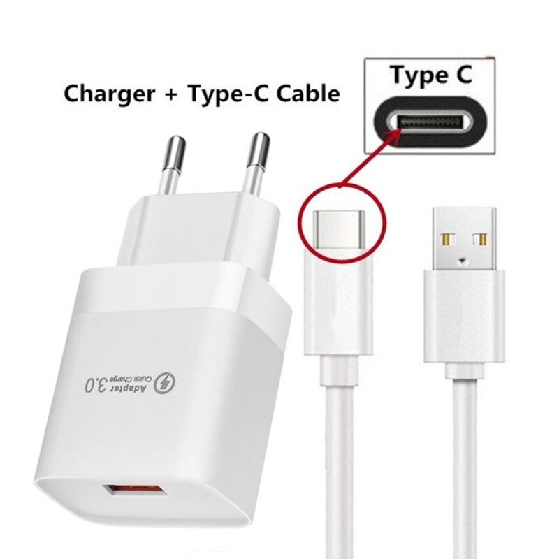 Cargador USB QC 3,0 de 18W, adaptador de carga rápida de teléfono para Realme, C21, Samsung, Xiaomi 11 Lite: Charger Type C White