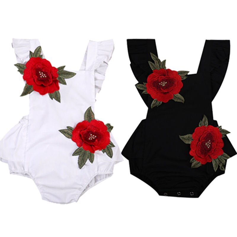 Peuter babymeisjes zomer schattige romper 2 stijl korte bloemblaadjes mouw bloemen effen bedekt knoop jumpsuit romper 0-24m