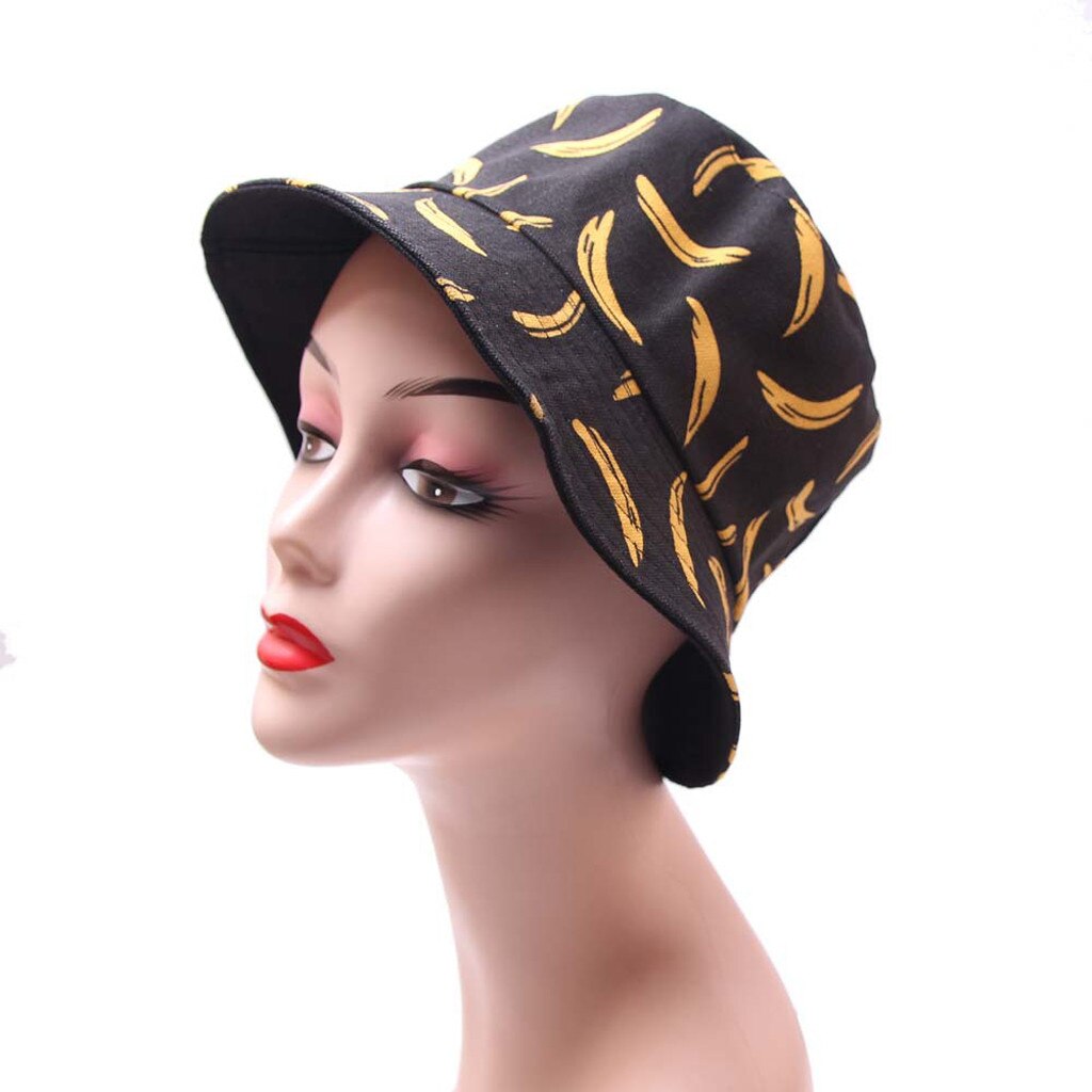 Banaan Emmer Hoed Voor Vrouwen Verse Vruchten Visser Hoeden Volwassen Unisex Cap Banana Print Outdoor Zonnehoed Strand Reizen gorro: Black 