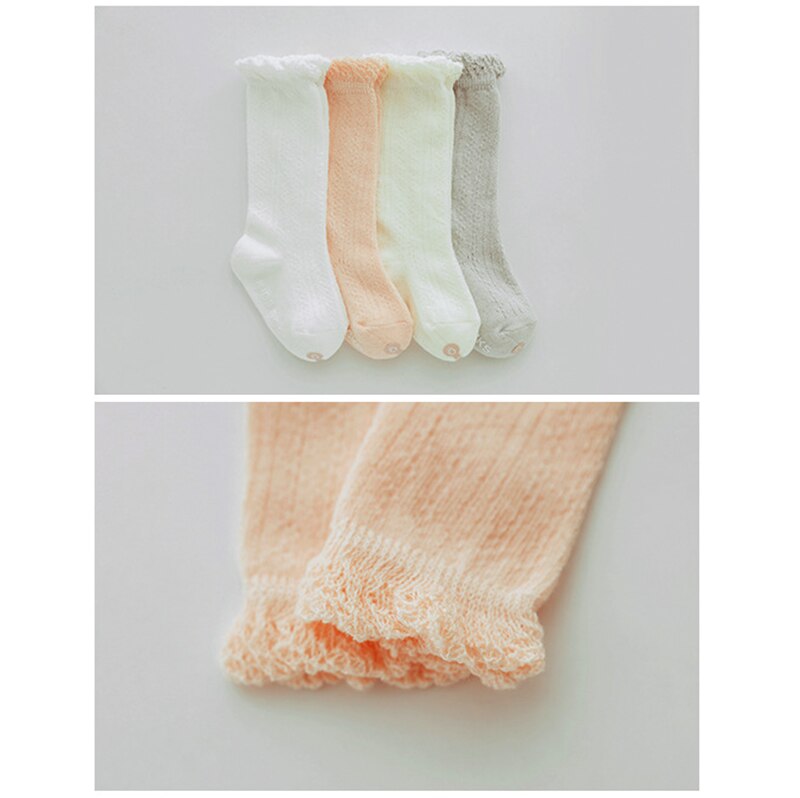 Baby pige sommer stil shift mesh tynde babystrømper blonder løs lim skridsikker baby over knestrømper anti-myg