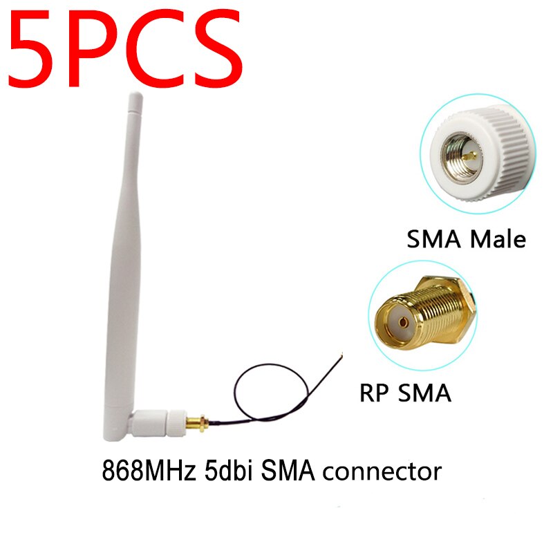 868MHz Antenna lora lorawan 915MHz white 5dbi SMA Male Connector GSM 915 MHz 868 MHz antena antenne waterproof Pigtail Cable: 5PCS MC