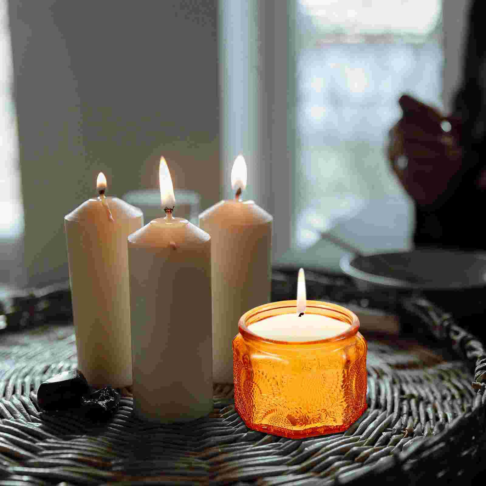 14pcs Embossed Glass Candle Jars Container with Lids Recyclable Candle jars