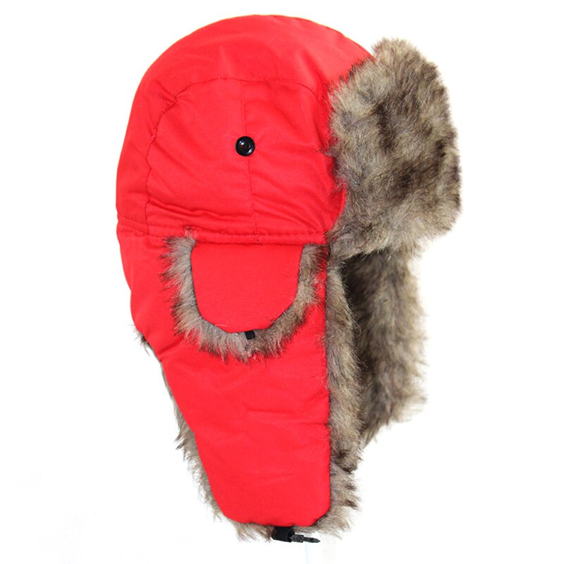 Gorro ruso cálido de invierno Unisex, gorro de esquí con solapa para las orejas, gorro de piel sintética mullida a la: Red