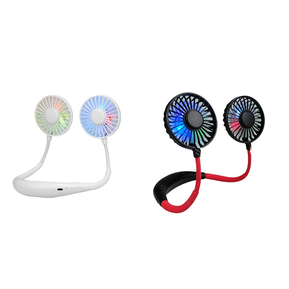 Lui Opknoping Hals Ventilator Aromatherapie Met Licht Usb Mini Draagbare Sport Fan Dubbele Kop Opladen Vouwen Fan