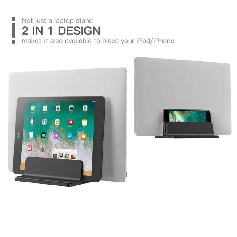 Double Vertical Stand Laptop Tablet Holder Alloy Adjustable Desktop Notebook with Adjustable Dock Stand For MacBook For Surface