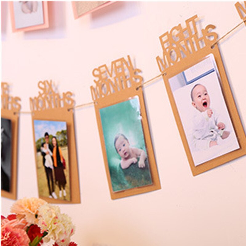1 Set Happy Baby 1st Birthday Photo Frame Banner for Family First Party Favors Kids Boy Girl Supplies 12 Month Decoration: Kraft paper