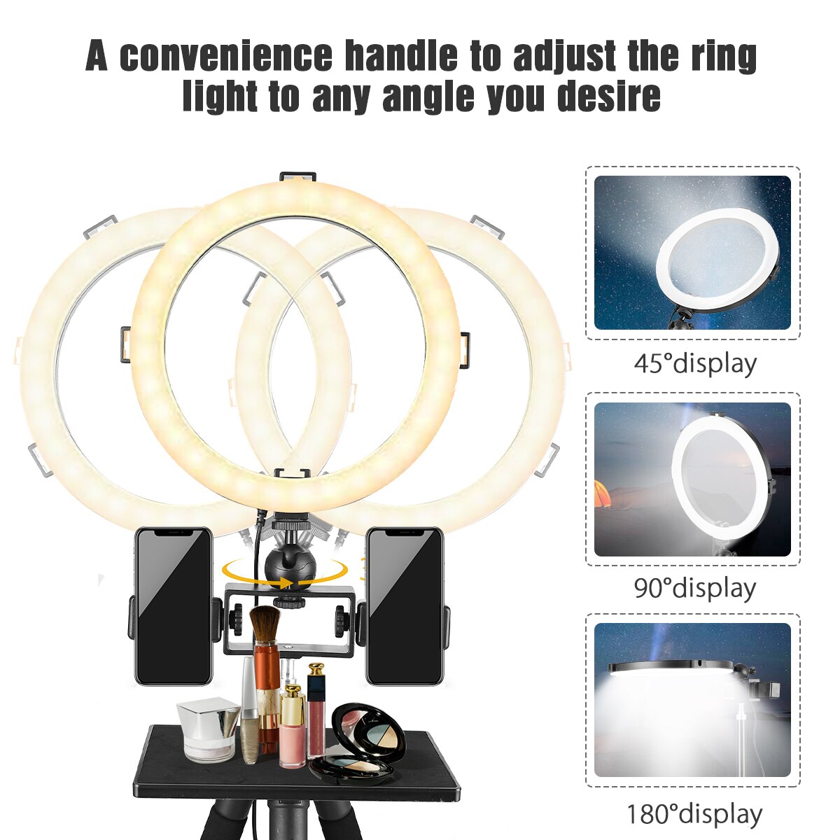 Andoer 10inch/26cm LED Ring Light Kit 3000K-6500K 3 Lighting Modes Dimmable USB Powered with 145cm Tripod Stand for phone
