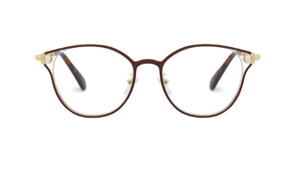 Metalen strass steentjes kattenoog brilmontuur vrouwen  uv400 brillen heldere lenzen bijziendheid nerd zwart roze rood brilmontuur: Koffie helder