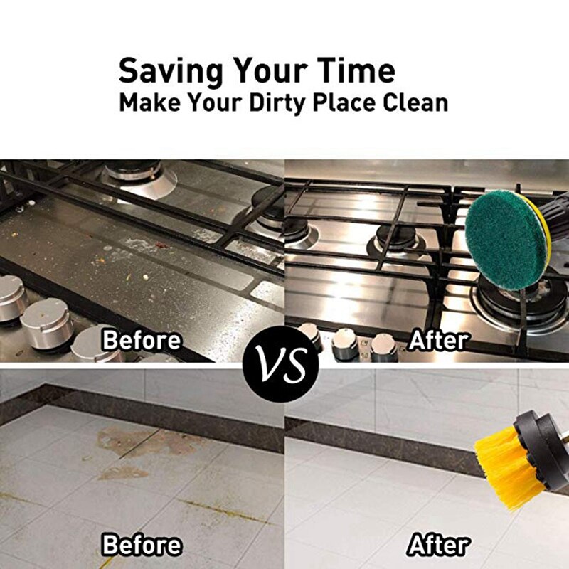 21 Piece Drill Brush Attachments Set Scrub Pads Sponge Power Scrubber Brush with Rotate Extend Long Attachment All Purpose Clean