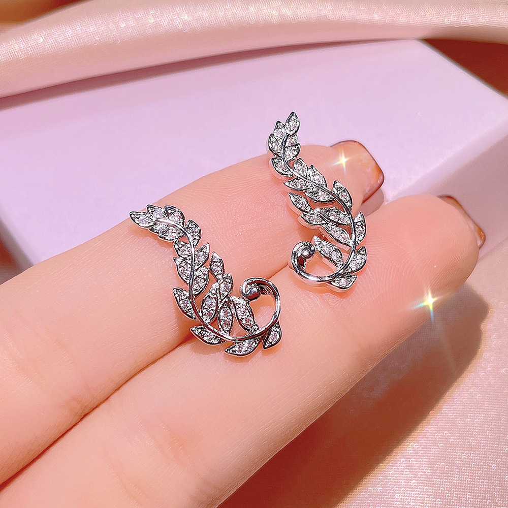 Elegante Witte Zirconia Zilveren Kleur Sieraden Sets Voor Vrouwen Unieke Veer Vleugels Dames Bruiloft Engagement Bridal Sieraden: Earring
