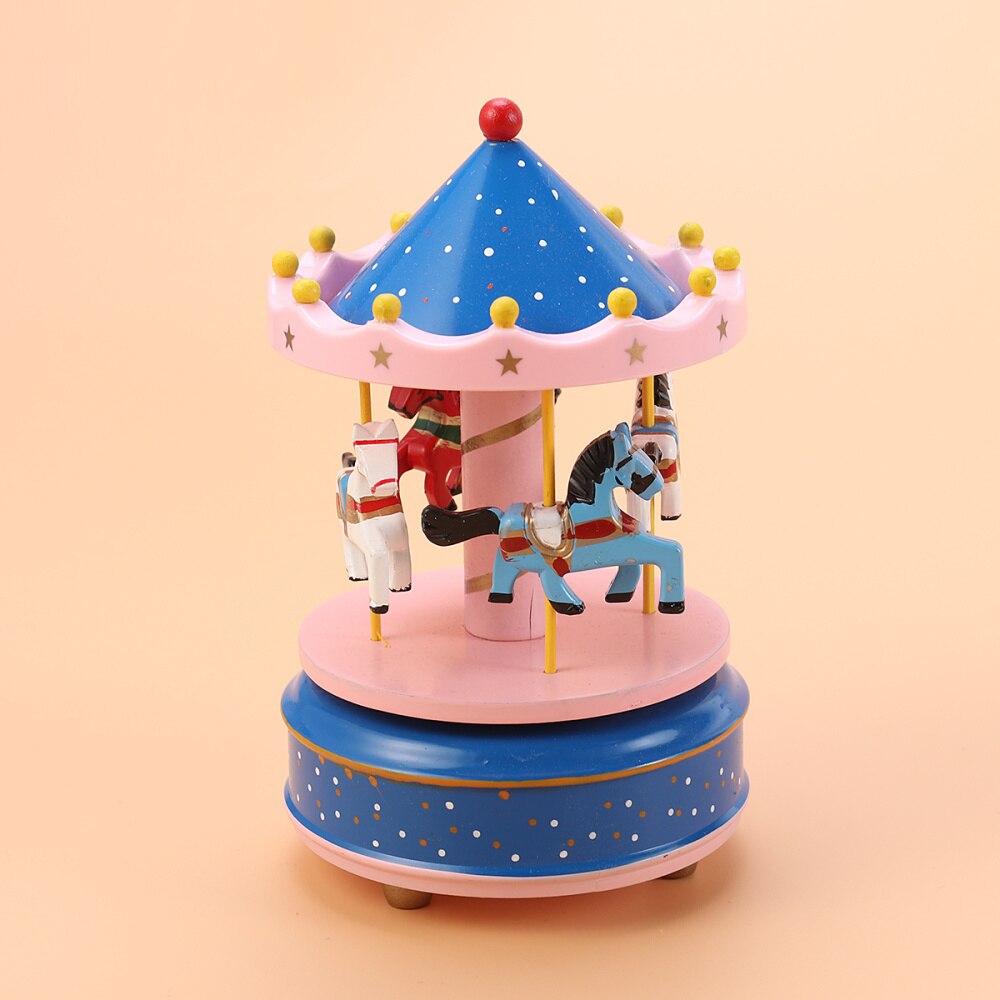 Wooden Carousel Music Box Decorative Desktop Musical Box Valentine's Day Birthday for Girls Friends (Red)