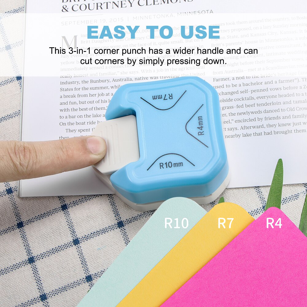 3 in 1 round corner cutter corner cutter manual perforated paper crafts paper cutter DIY handmade white + blue ABS