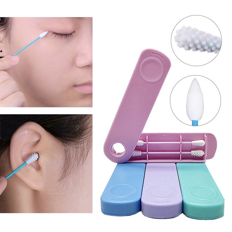 2Pcs Double-headed Reusable Cotton Swab Face Ear Cleaning Makeup Cosmetic Remove Silicone Buds Swabs Silicone Washable Tools