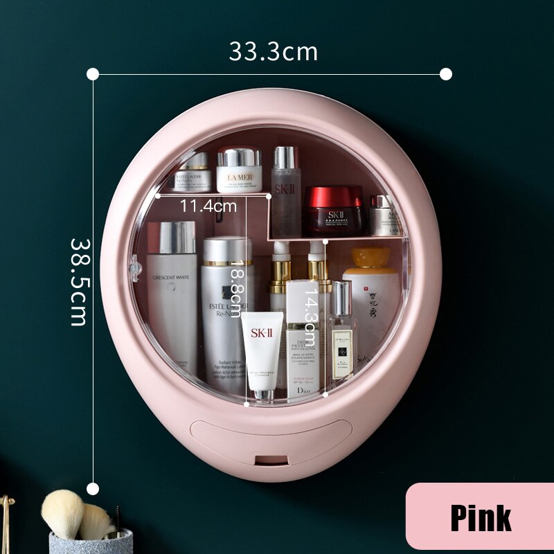 Bathroom Wall-mounted Jewelry Makeup Organizer Large Capacity Jewelry Cosmetic Storage Box Women Skin Care Beauty Rack: Pink-A