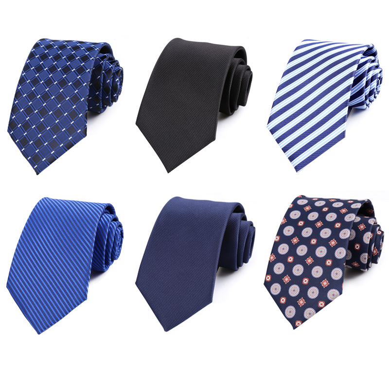 Corbata para hombre de 8CM, corbatas a cuadros a rayas lisas de color negro marino para hombre, corbata tejida de Jacquard para novio, corbata para de boda de negocios