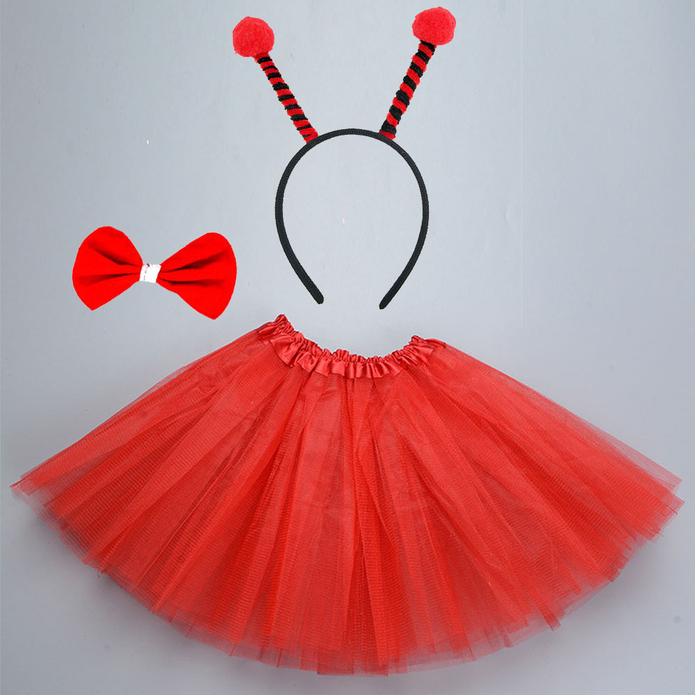 Costume Cosplay pour enfants et femmes, coccinelle jaune abeille fourmi, bandeau Tutu, jupe cravate queue, ensemble fête d&#39;anniversaire, fête prénatale Halloween: red / for teens or women