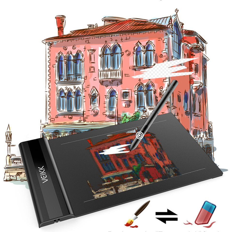VEIKK – tablette graphique S640 pour dessin Digital, Ultra fine, 6x4 pouces, avec stylet sans batterie