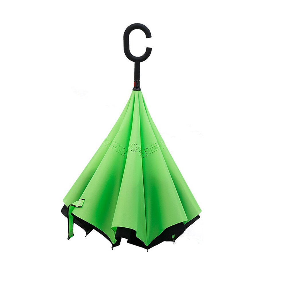 Windproof Reverse Folding Double Layer Inverted Orange Umbrella Self Stand Rain UV Protection C-Hook Handle For Car And Outdoor: A