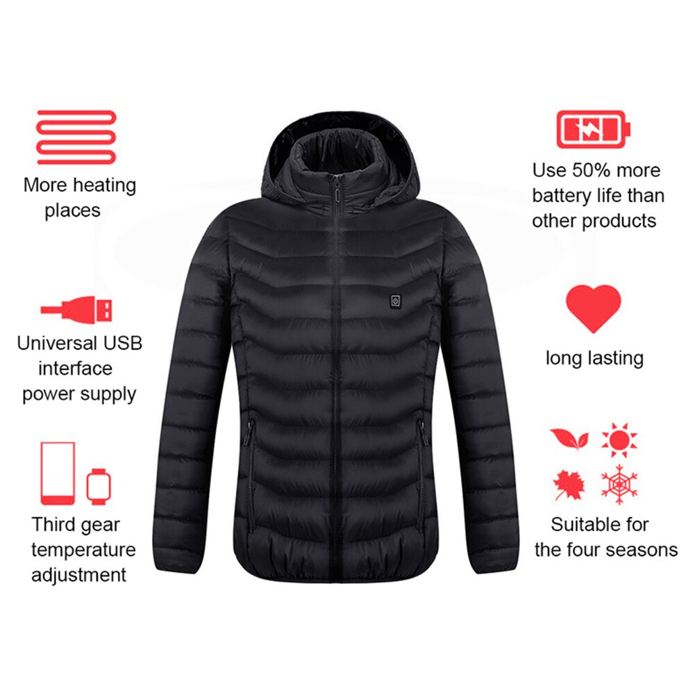 Mannen Vrouwen Outdoor Jas Verwarmde Jassen Vest Jas Usb Elektrische Lange Mouwen Verwarming Hooded Jassen Warm Winter Thermische Kleding